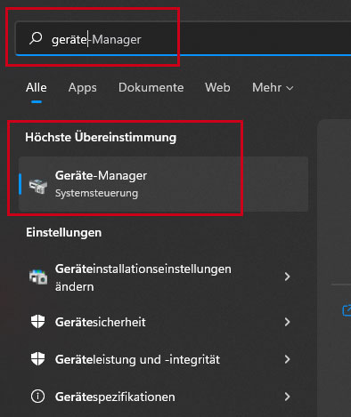 Gerätemanager-Windows-Suche